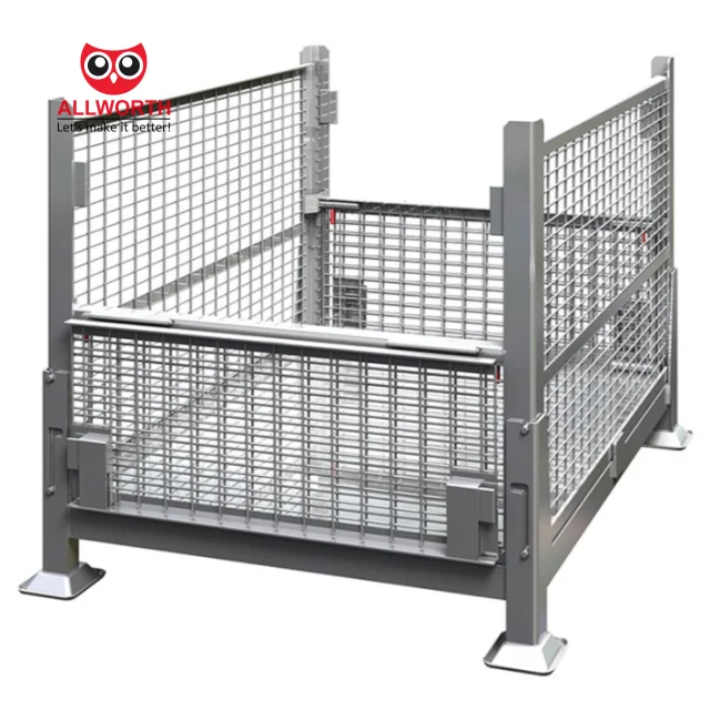 Retail Standard 1.5Ton Transport Half Gate Access Space Saving Logistic Folding Wire Mesh Cage