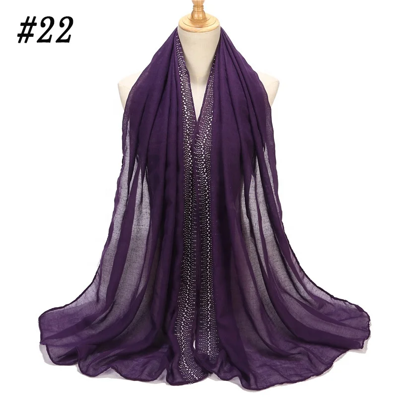 Cotton Hijab Bawal Wrap Glittering Rhinestones for Women Muslim Scarf