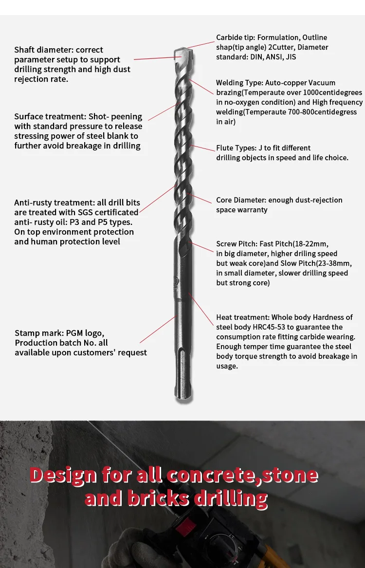 TOOLWAY 6.5mm SDS plus Hammer Drill Bits masonry drills bit for stone concrete brick drilling