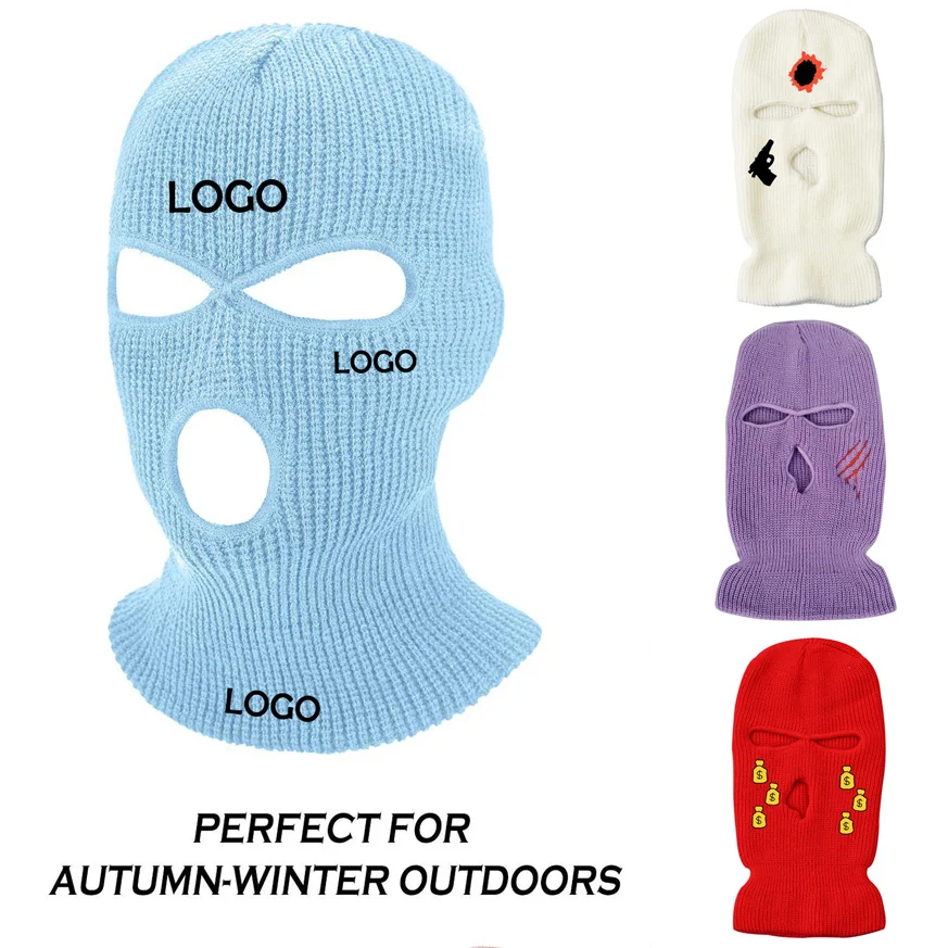 Зимняя неоновая Балаклава с вышивкой на все лицо для взрослых тремя
