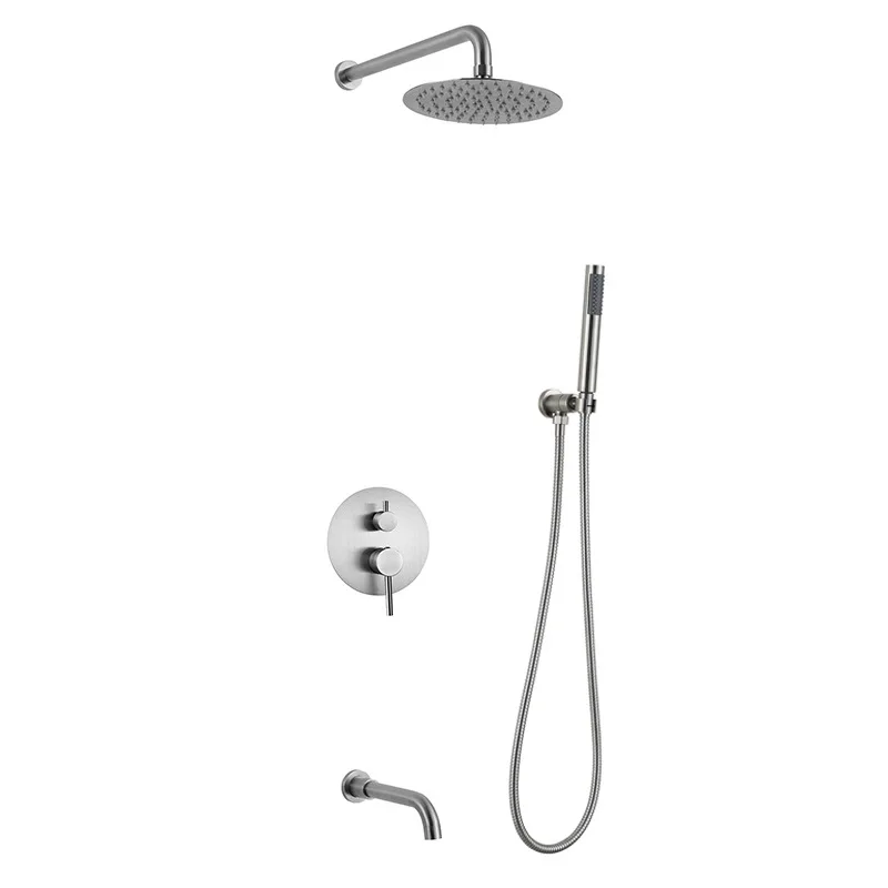 Modern Wall-Mounted Stainless Steel Shower System with Rainfall Head, Handheld Shower & Faucet Wholesale