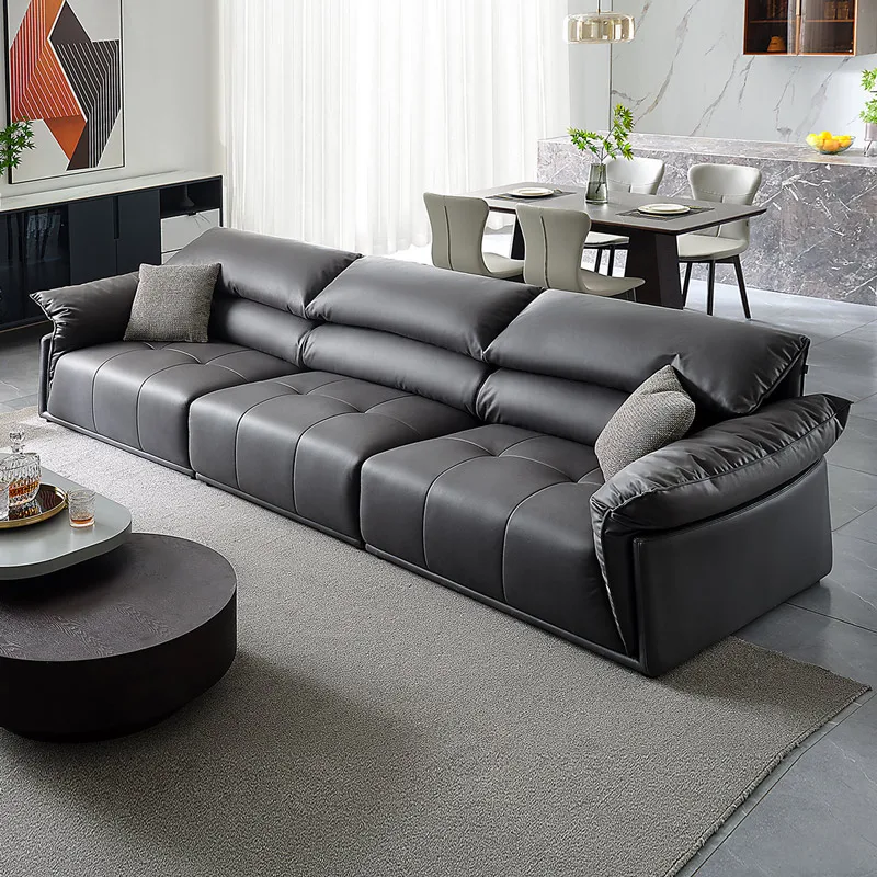 102738 quanu luxury black feather filled leather sofas for home