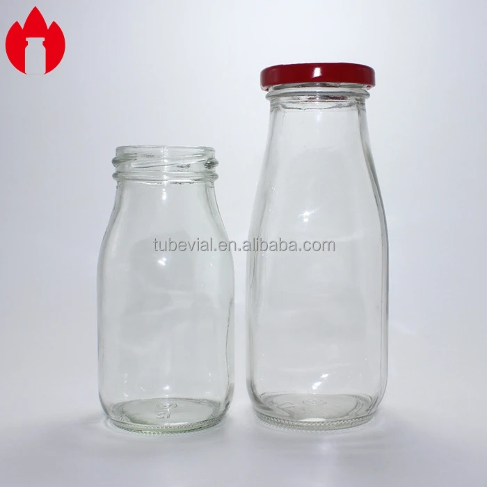 Customized 200ml 250ml 500ml Empty Milk Glass Bottle Vial with Metal Cap