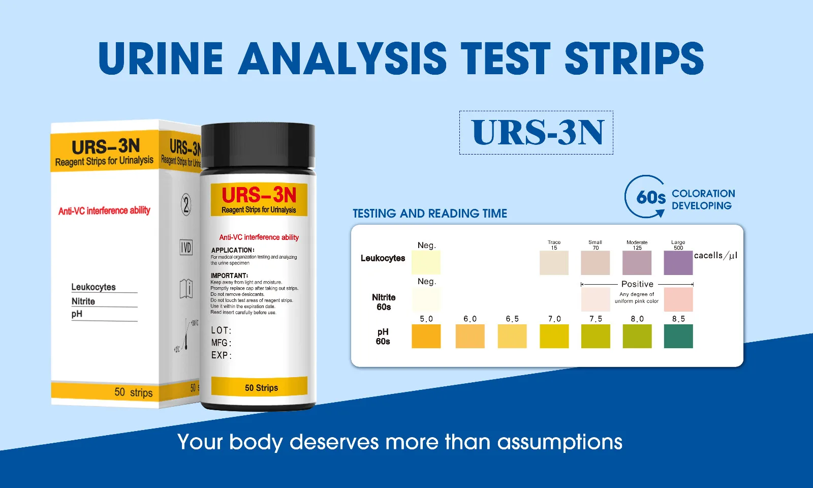 Medical Diagnostic Simple Usage Urine Test Strips URS-3N/UTI-3 with CE ISO Certificate Leukocytes/Nitrite/PH