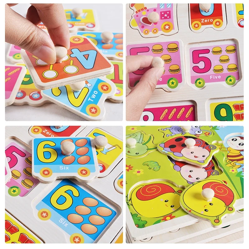 2019 New Kids Toy Early Education Children Hand Grabbing Puzzles Alphabet Wooden Peg Puzzle Animal