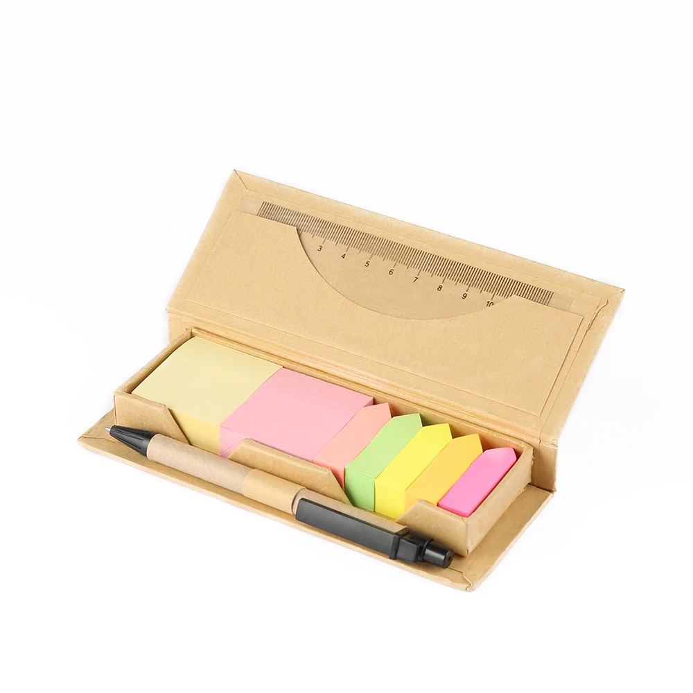 Custom Logo Memo Pad Sticky Notes with Ruler & Pen Set Suitable for Student or Office