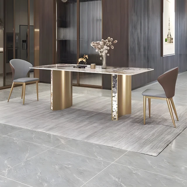 Italian Light Luxury Bright Stone Plate Dining Table Modern and Minimalist Creative High end Designer Luxury Stone Table