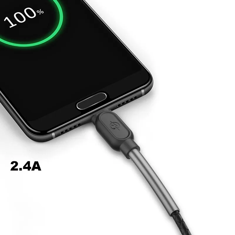 Vnew high quality 5V/2.4A super fast Charging and Sync usb cable for Micro/8pin/Type C Durable half spring USB cable