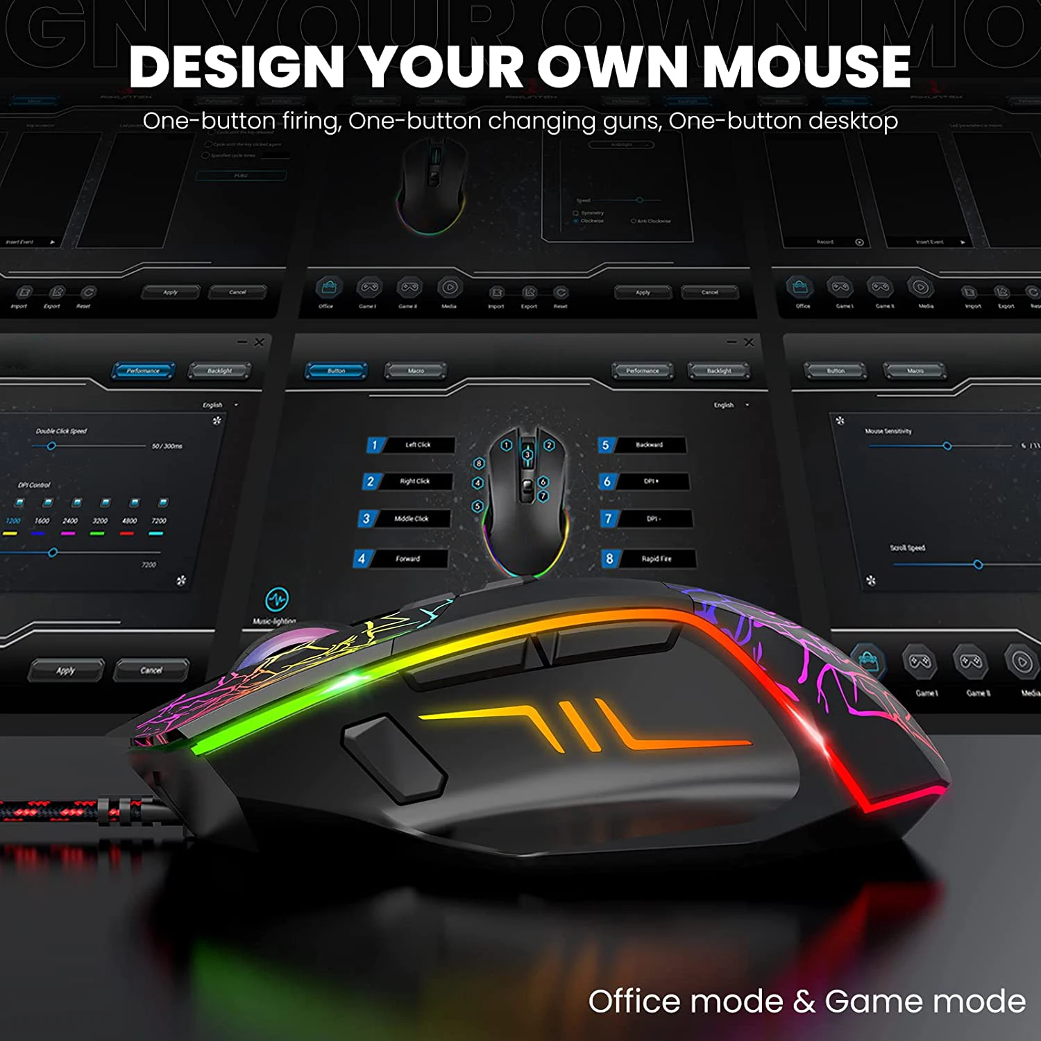 OEM Manufacture New 8000dpi RGB Backlit Wired Gaming Mouse PC Laptop E-sports Right-handed Gamer Mouse Luminou USB Connection