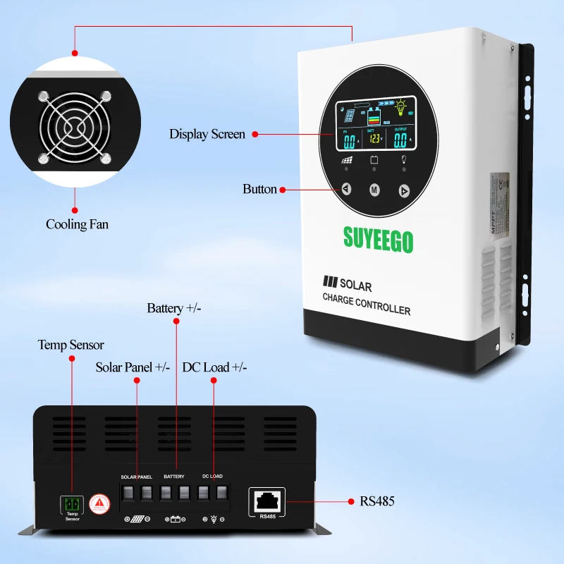SUYEEGO 12v 24v 48v 30A 40A 60A 80A 100A 120A Lifep04 Sealed Gel AGM Lithium Battery DC solar street light charge controller