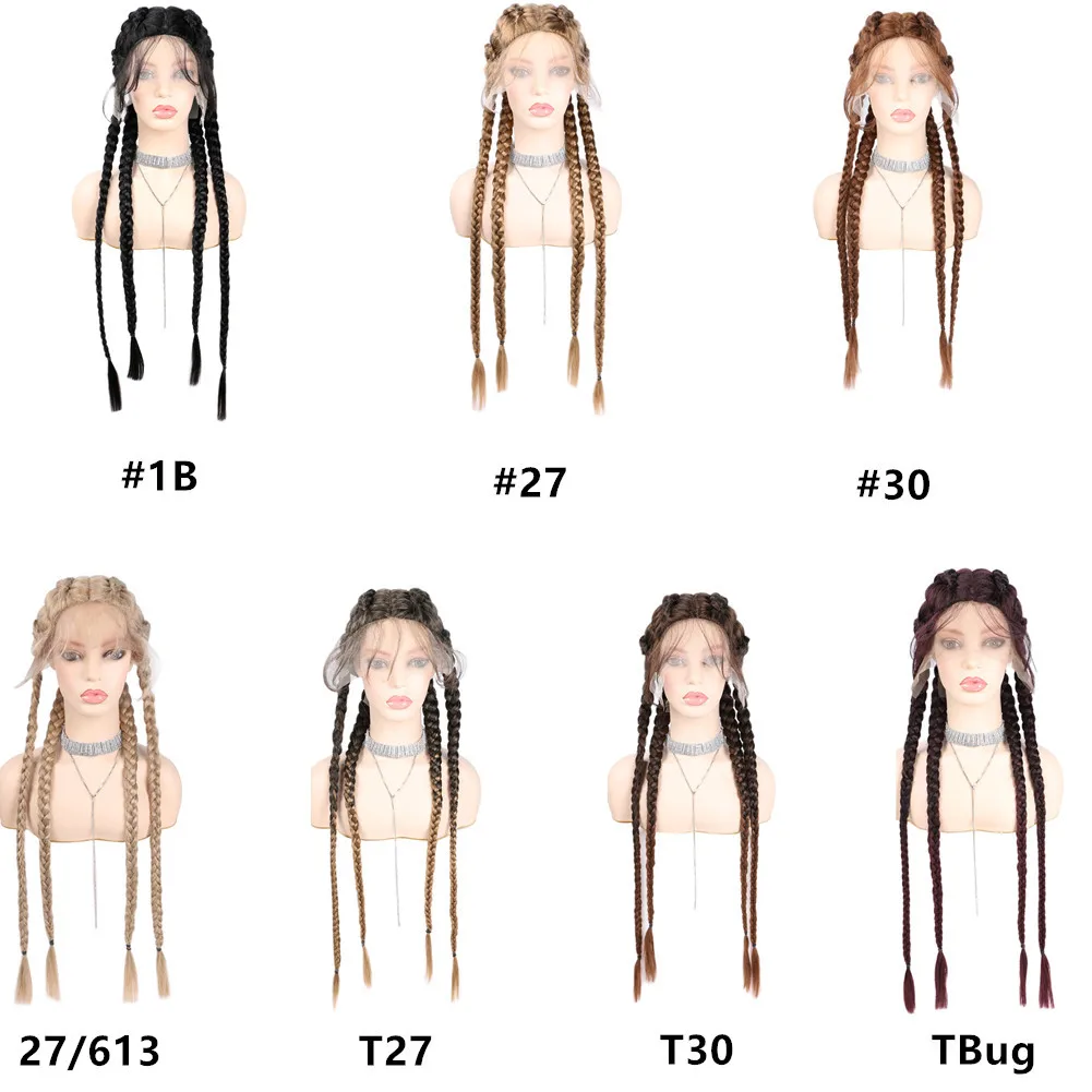 New Arrival 32 inches 4 Cornrows Braid with Baby Hair French Braid Cornrow Hairstyle for Africa Women Synthetic Lace Front Wig