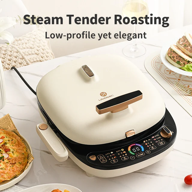 New generation steam roasting Breakfast Bread Toasting Nonstick Round Sandwich Grill Pan Press Grill Pancake Electric baking pan