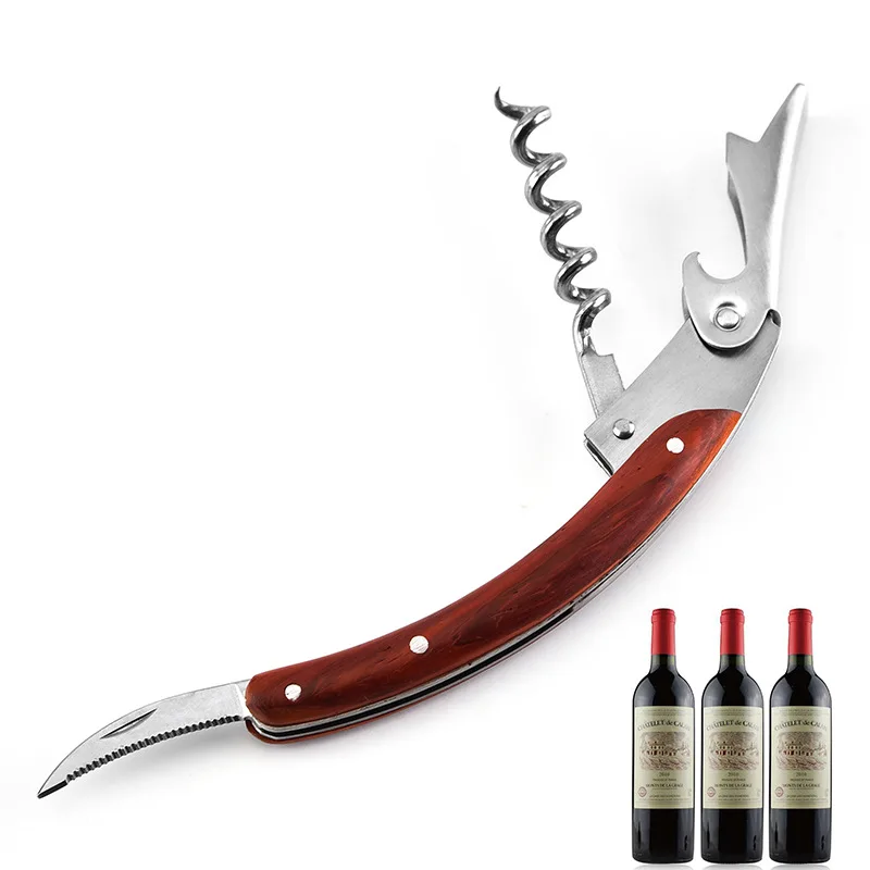 Haima Knife Stainless Steel Multifunctional Outdoor Cutting Tool Red Wine Bottle Opener Wooden Handle Bottle Opener