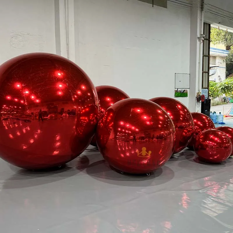 Custom Christmas Red Inflatable Mirror Balloon Chrome PVC Giant Sphere Inflatable Mirror Ball For Stage