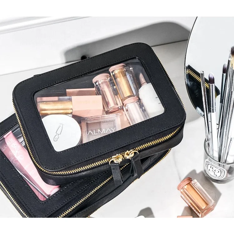 Cosmetic Bags & Cases Beauty Toolbox Custom Logo Leather Clear Transparent Cosmetics Travelling Luxury Makeup Bag