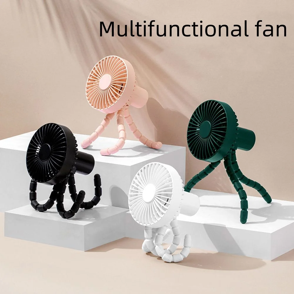 2024 Tripod bracket camping fan baby stroller with foldable desktop clip fan, USB charging octopus fan