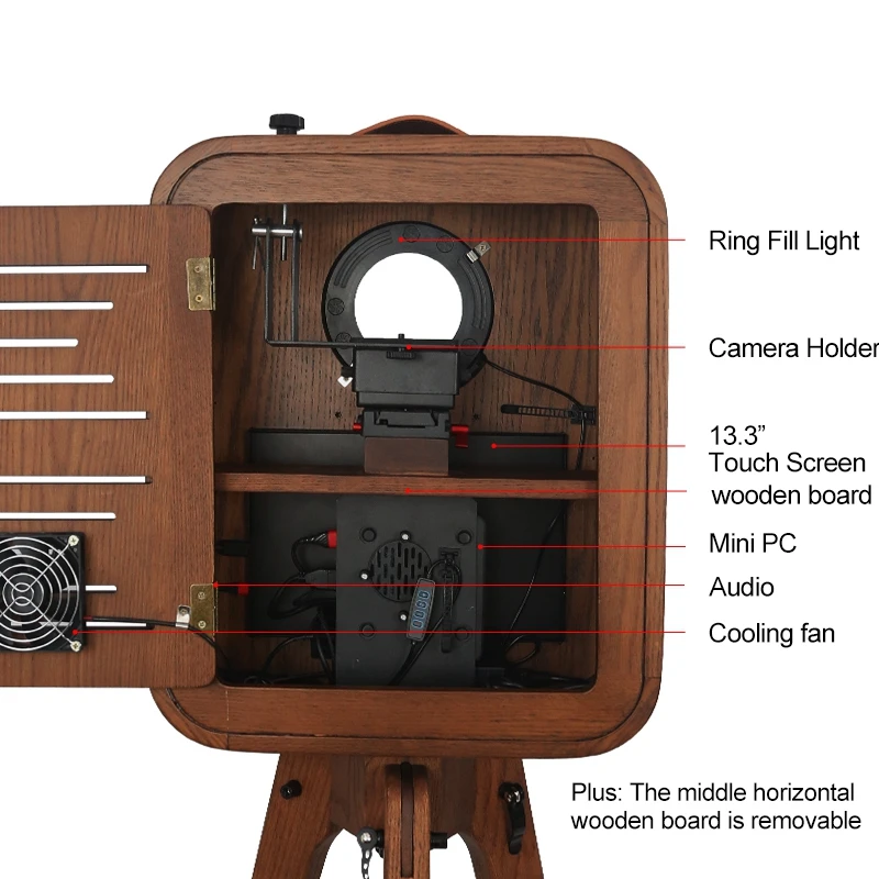 Portable Retro Photobooth Real Wood Instant DSLR Wedding Vintage Photo Booth Machine with Printer