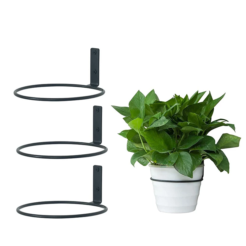 4 inch black metal wall mounted flower pot ring wall bracket pot holder customized planter hook hanger pot rack wall mount