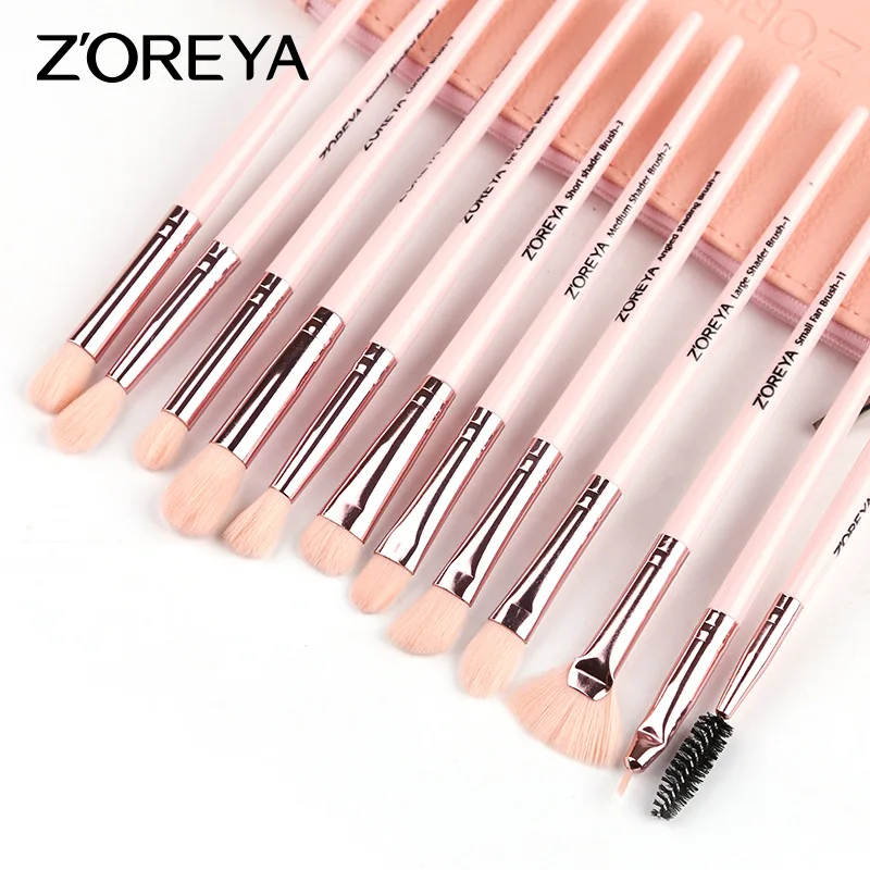 12pcs Eye Makeup Brushes Set Kit Blending Brush Synthetic Hair Makeup Beginner Accept Private Logo Plastic Handle with PU Black