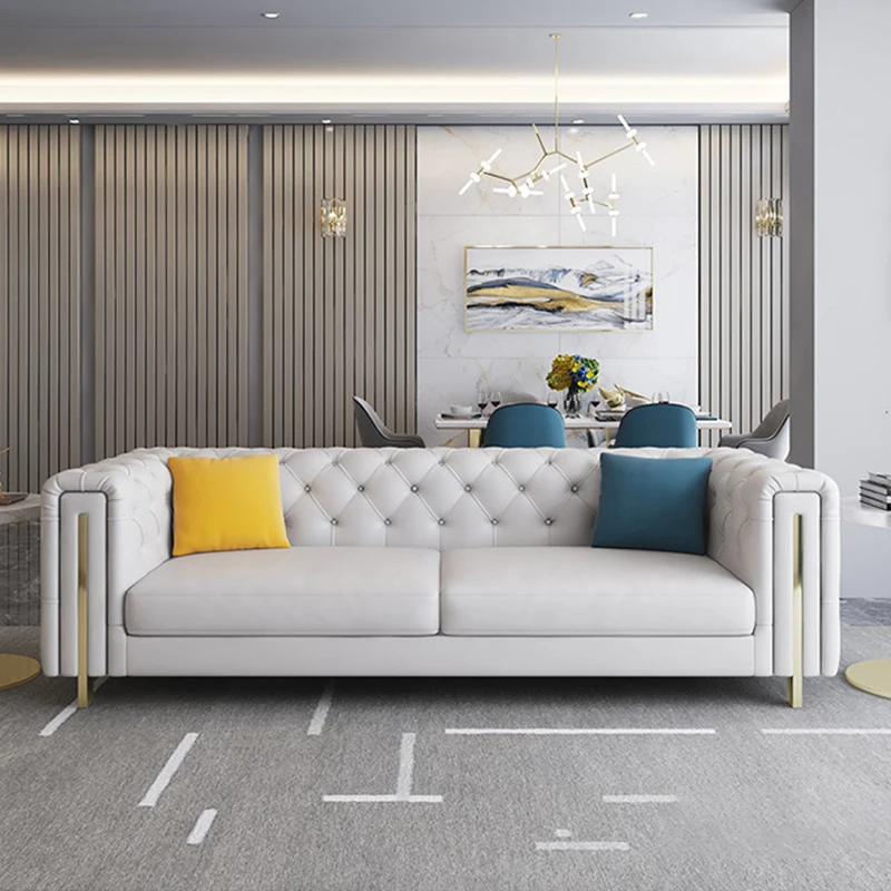 High Quality Modern Design Leather Sofa Set Furniture 3 2 1 Seater Modular Home Wood Frame Sectional Luxury Chesterfield Sofa