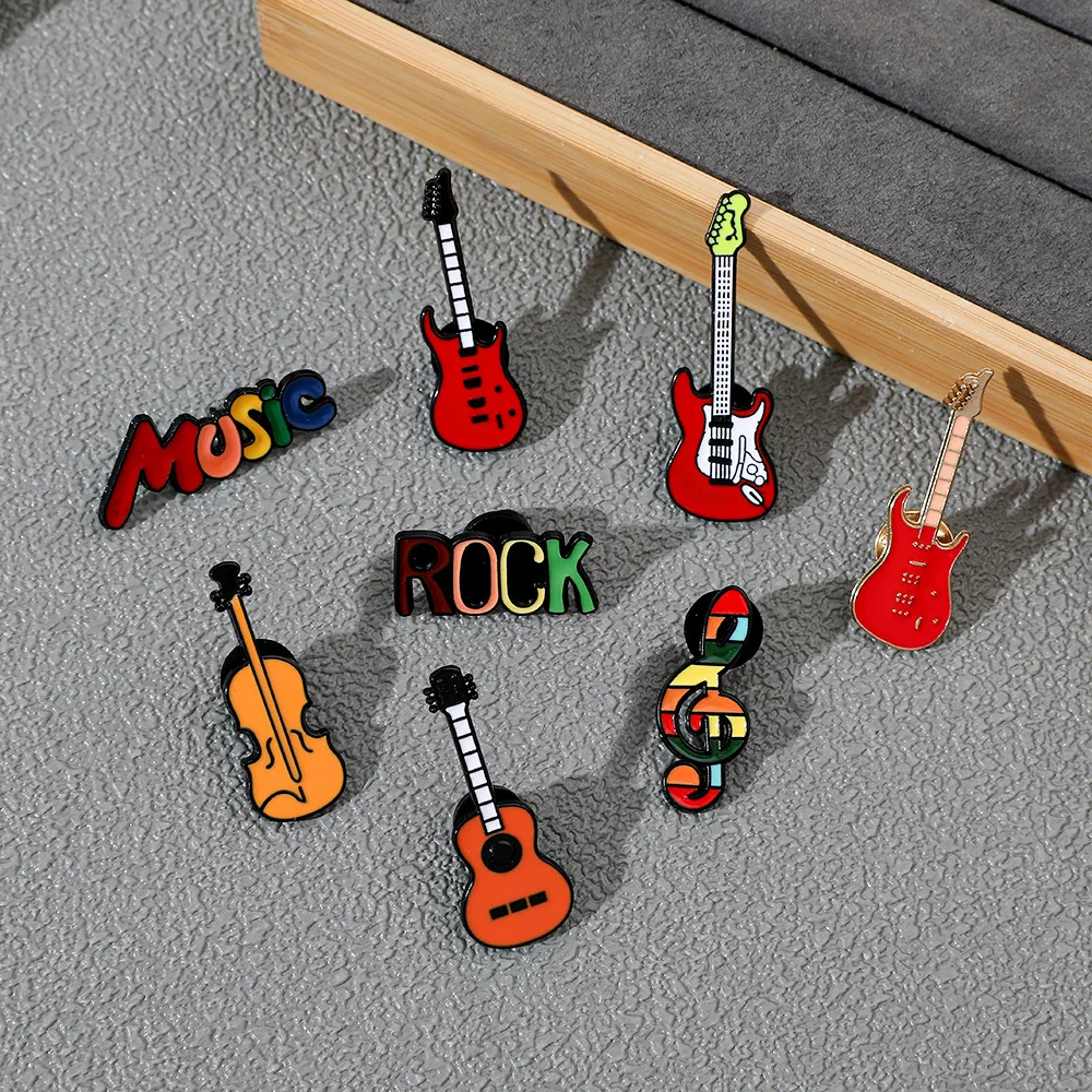 wholesale engraved custom guitar rock music enamel brooch pin badges