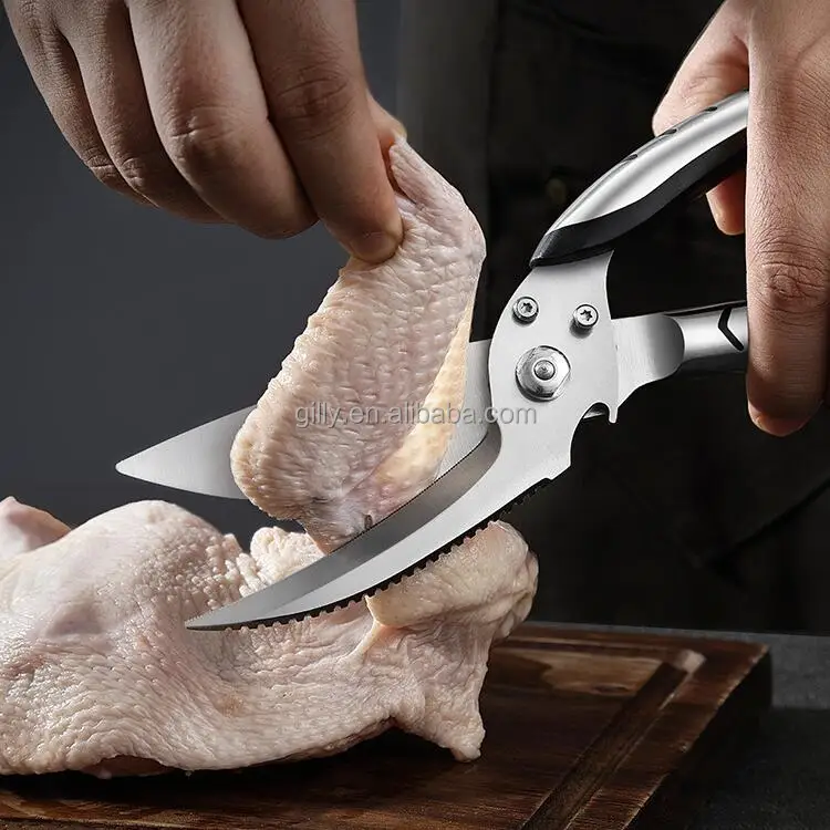 All Stainless Steel Super Sharp Poultry Shears All Purpose Kitchen Scissors Cutting Chicken Bone Meat Herb Salad Scissor Cutter
