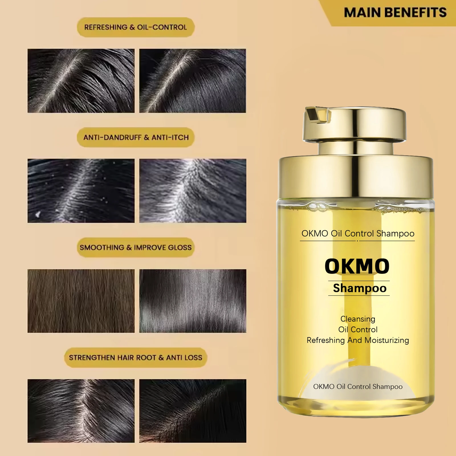 OKMO Hair Shampoo Anti-off Damage Repaired Shampoo Anti-loss Smoothing & Straightening Fluffy oil control Hair shampoo