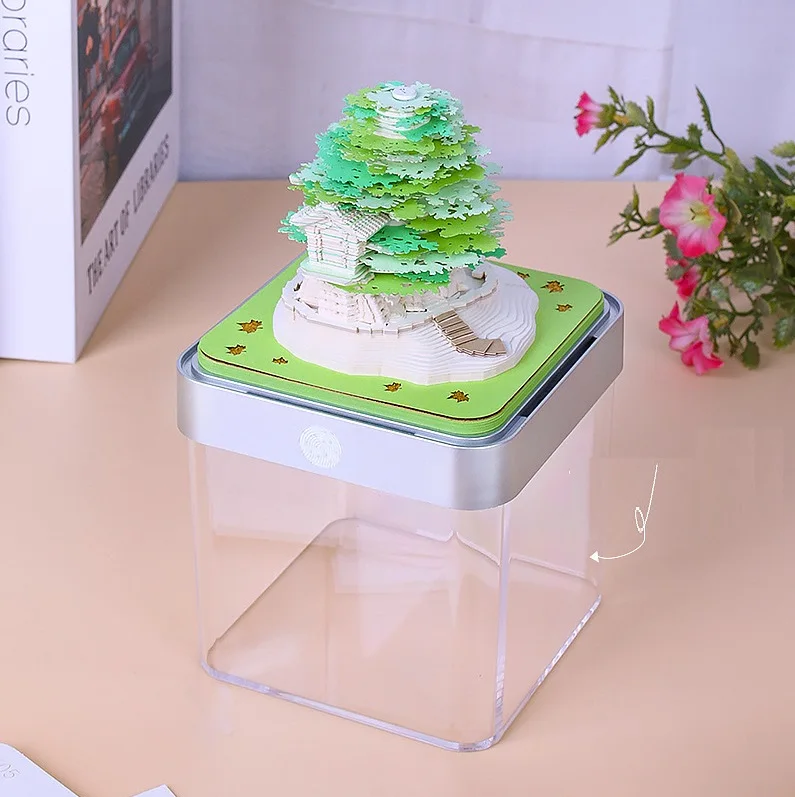2024 Calendar 365 Days Sakura Tree House Building Block 3D Memo Pad Christmas New Year Gifts 3d Art Paper Calendar