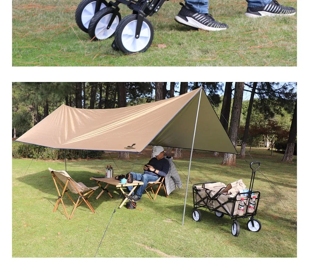 Folding Camping Wagon Garden Cart Shopping Trolley Collapsible Sturdy Steel Frame Garden/Beach Wagon/Cart