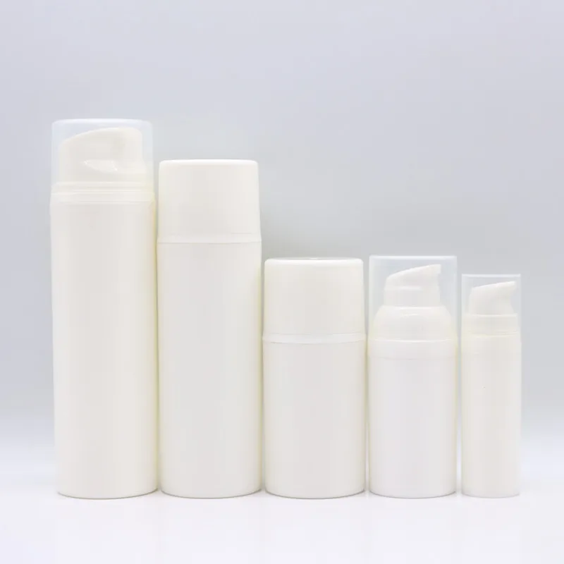 Eco friendly white empty PP plastic cosmetic packaging container serum lotion 15ml 30ml 50ml airless pump bottle