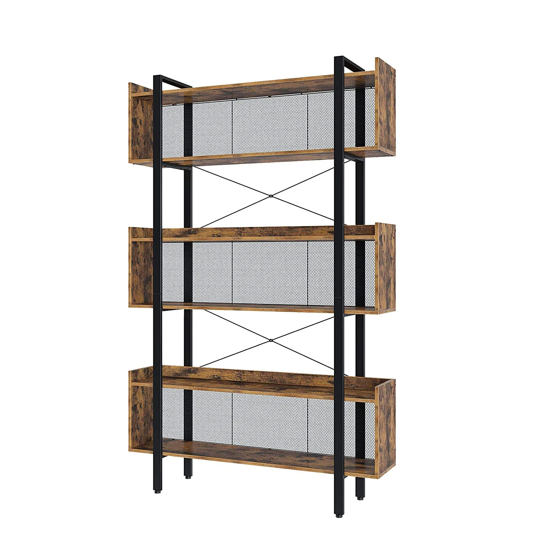 6-Tier Bookshelf Bookcase with Top Edge, Freestanding Wooden Bookshelf with Metal Frame for Living Room and Bedroom