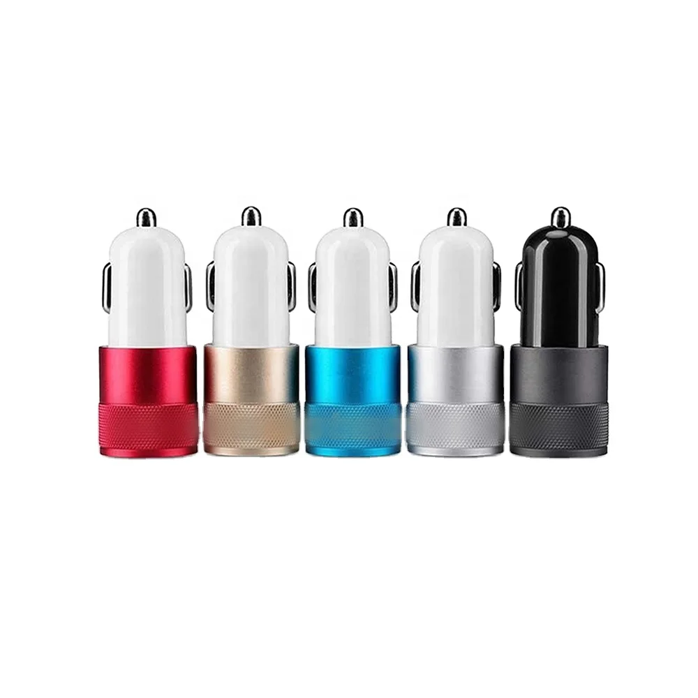 
Discount Universal Aluminum And ABS Fireproof Material Fast Charging Portable Car Charger Dual Port USB With LED Power Indicator 