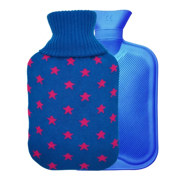 2 L Rubber Hot Water Bottle bag warm bottle BS 1970 2012 CE 1 LITRE with knitted cover
