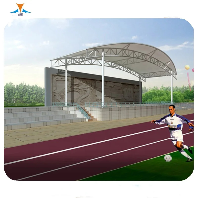 Stadium shade tent grandstand bleacher seating steel sport court roof cover architecture membrane structure