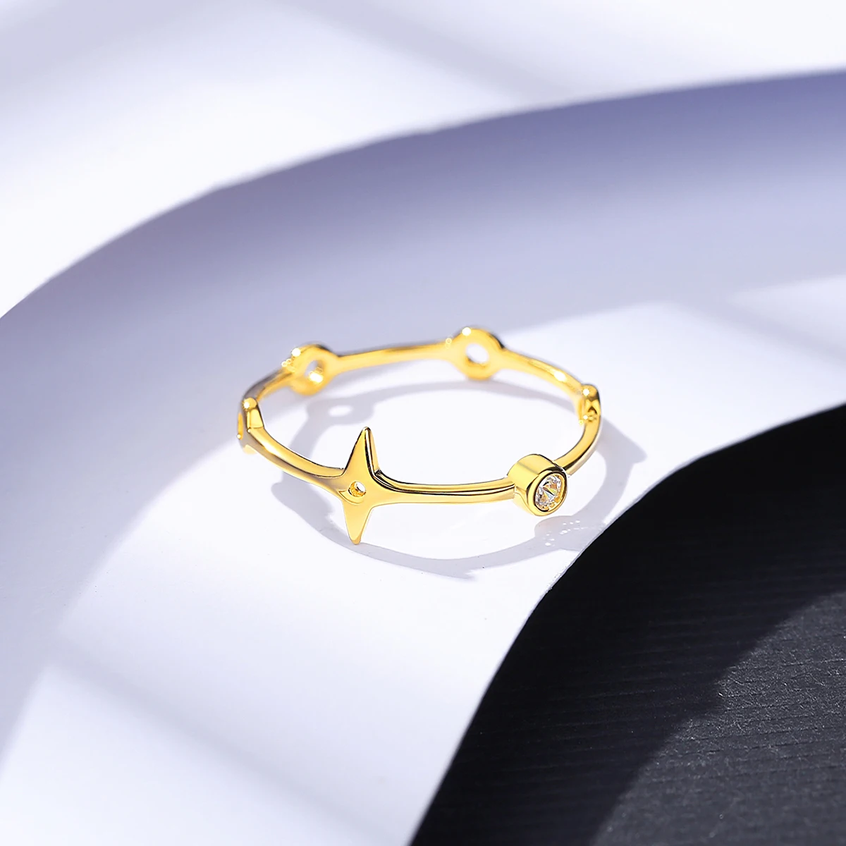 CZCITY Lady Star 18K Silver 925 Jewelry Wedding Cubic Zirconia Pave Trendy S925 Diamond Thin Gold Ring