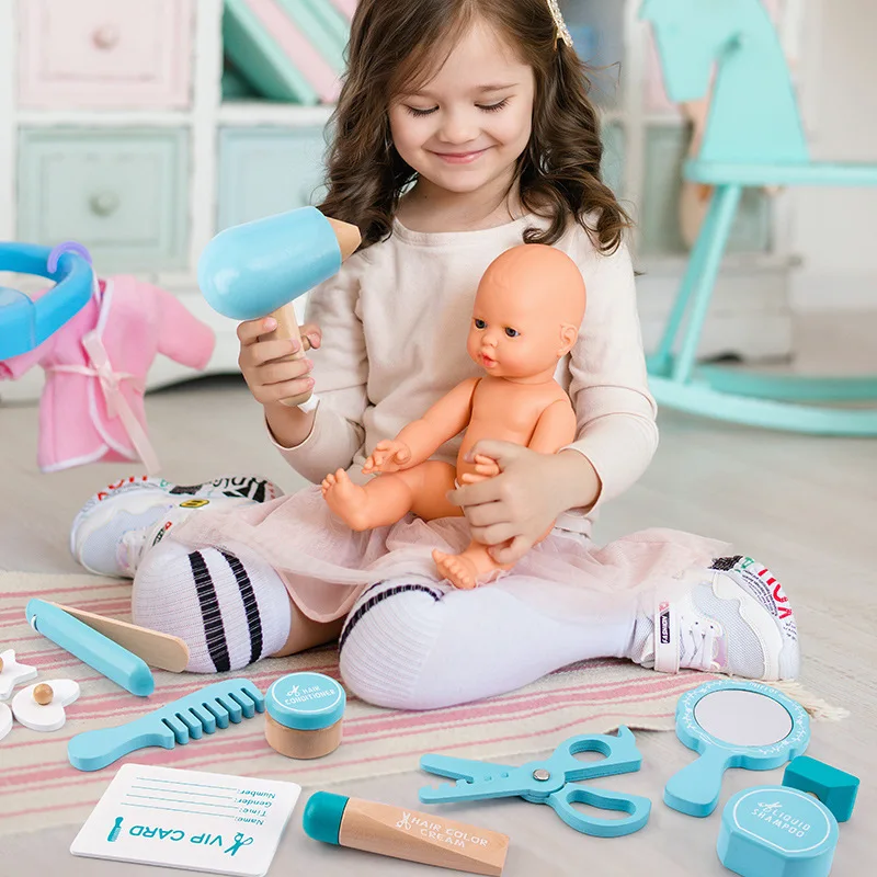New baby Role Hairdresser Haircutting Tools Suit Set kids pretend play toy with Hair Dryer Storage Bag