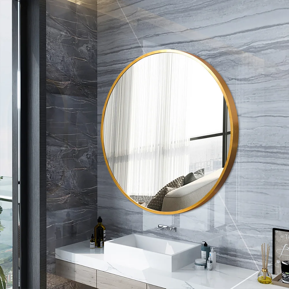 Matte Gold Wall Round Mirror Metal aluminium alloy Mounted Circular Mirror for Bathroom Decor Living Room decorative wall mirror