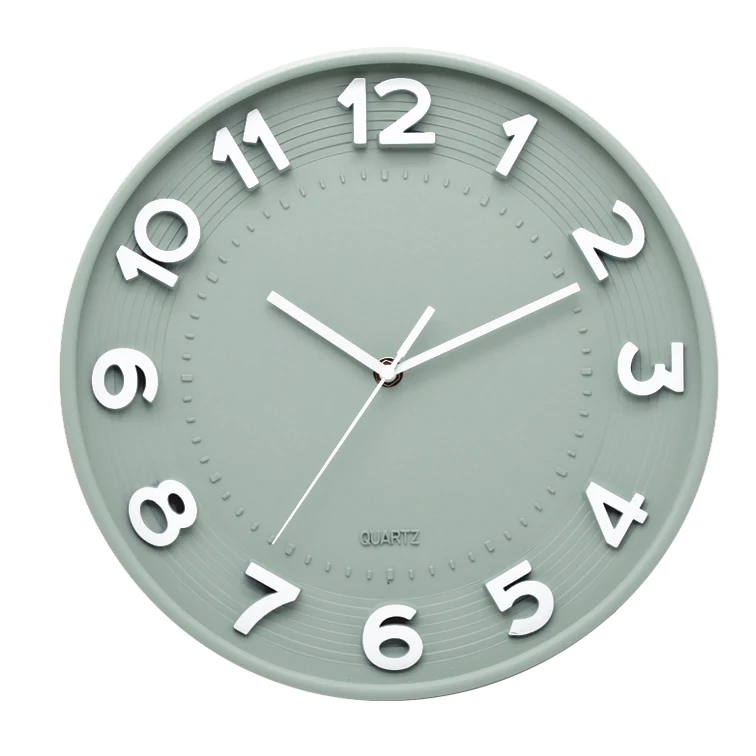 12 Inch Simple Plastic Round 3D Numbers Wall Clock manufacturer Silent Clock Custom Logo