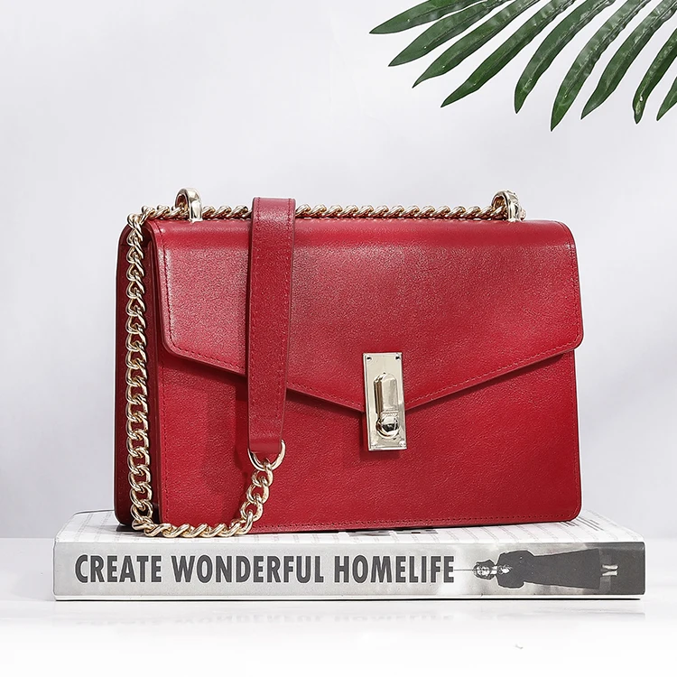 Factory OEM/ODM New Red Genuine Leather Women leather purse Shoulder Bag Cartera De Mujer Private Label Vegan Leather Handbags