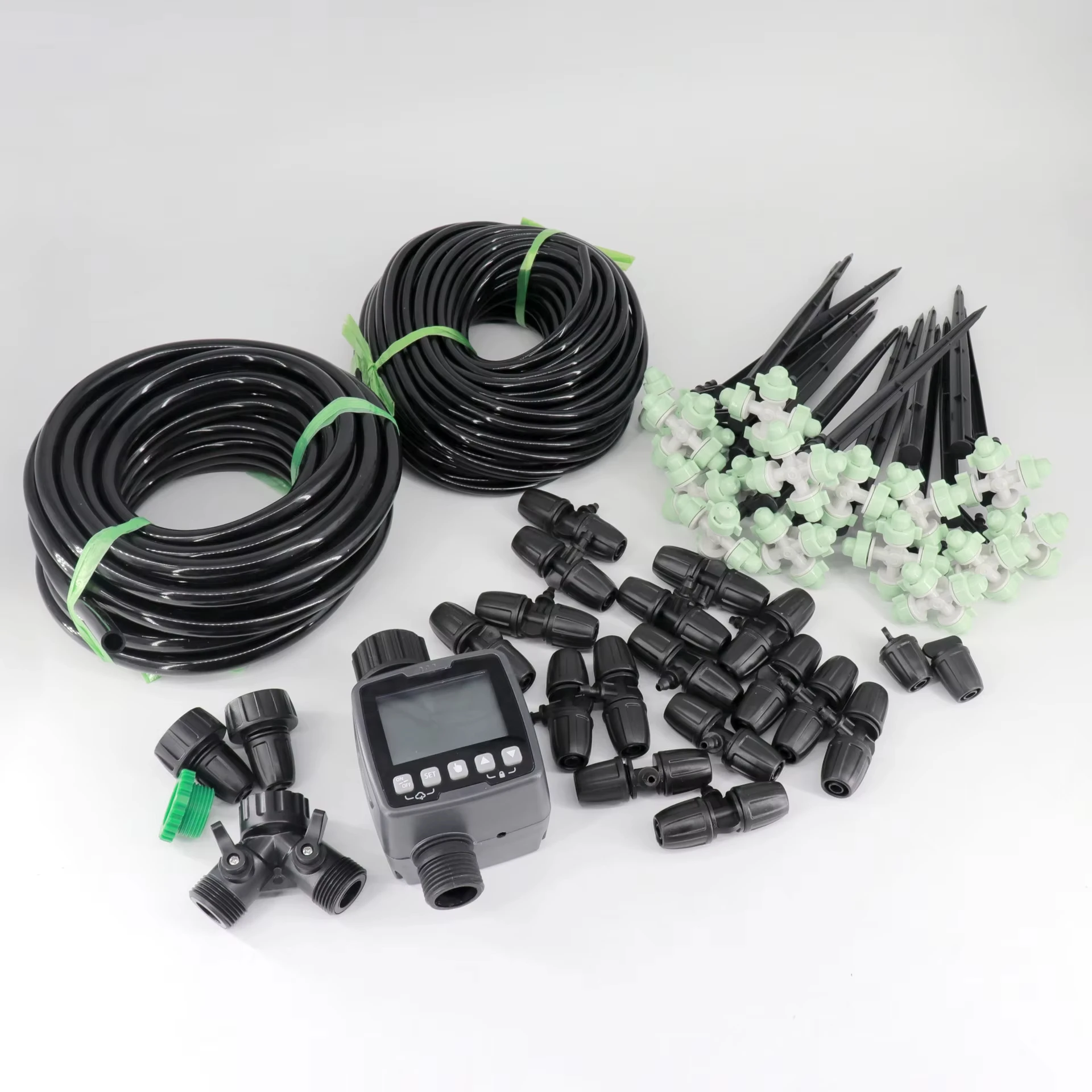 Automatic Cross atomizing nozzle Kit with Water Timer Springs Watering Garden Watering Drip Irrigation System for Potted Plants
