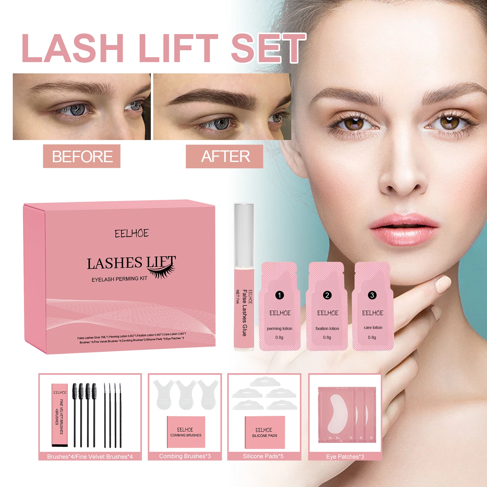 EELHOE Convenient quick eyelash perm set  Cheap COGS family salon lash lift kit Curling eyelash set natural  volume & curl SS