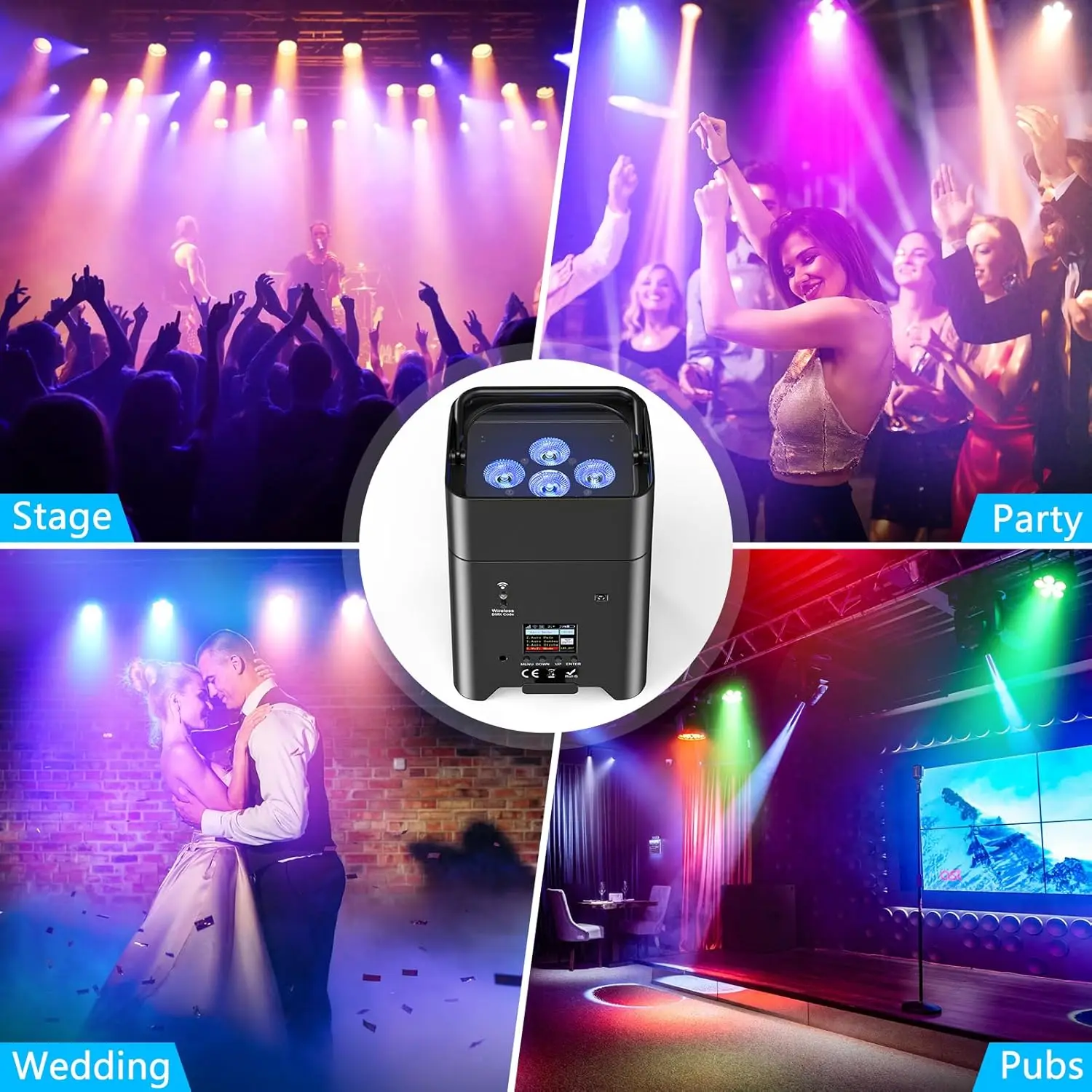 Battery Powered Uplights Rechargeable Par Can 6X18W RGBWA UV LED Uplight Remote APP DMX512 Control LED Stage Lights Up Lighting