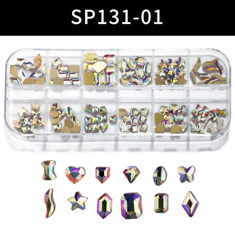 Free sample Nail Salon Professional Flat Back Mixed Crystal Nail Art Rhinestone AB Color Box DIY Nail Art Accessories