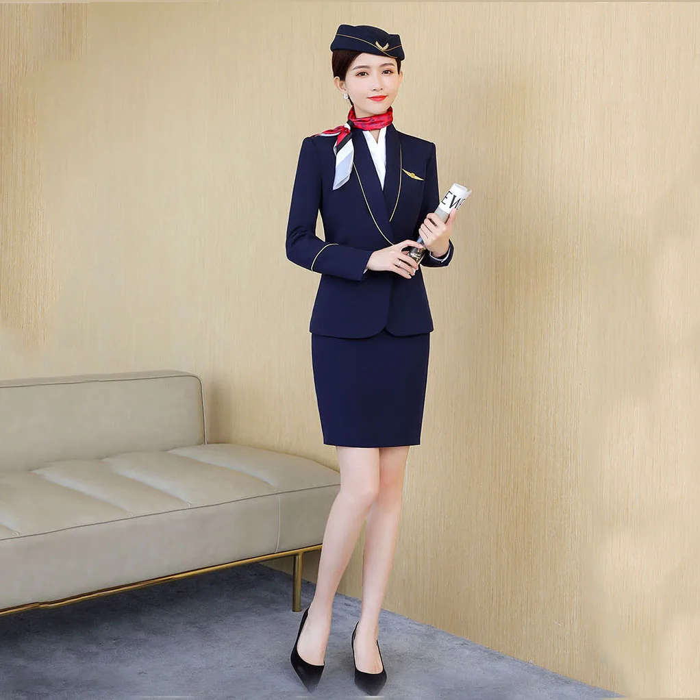 Reception Crew Front Desk Flight Attendant Professional Hotel 2 Piece Set  salon uniforms
