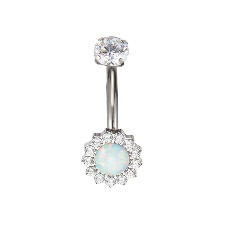 ASTM F136 Titanium Internally Threaded Opal Sunflower Navel Piercing Belly Rings