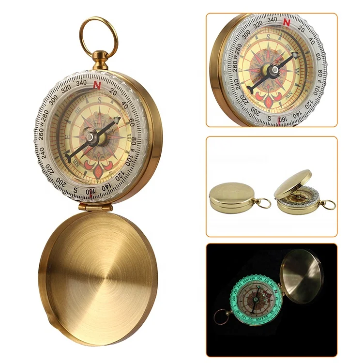 Outdoor Hiking Camping Navigation Survival Pocket golden cover Brass Watch Magnetic brass compass