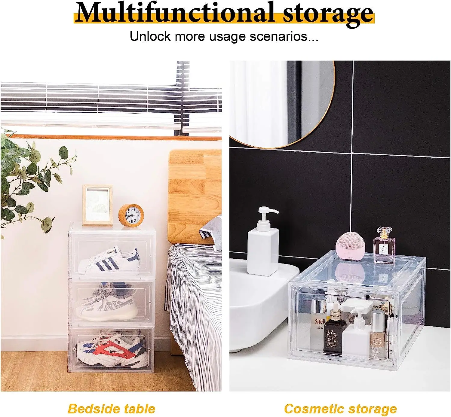 XJH High Quality Display Sneakers Shoe Box Stackable Easy Assembly Drop Front Plastic PET Multifunction Transparent Modern 10pcs