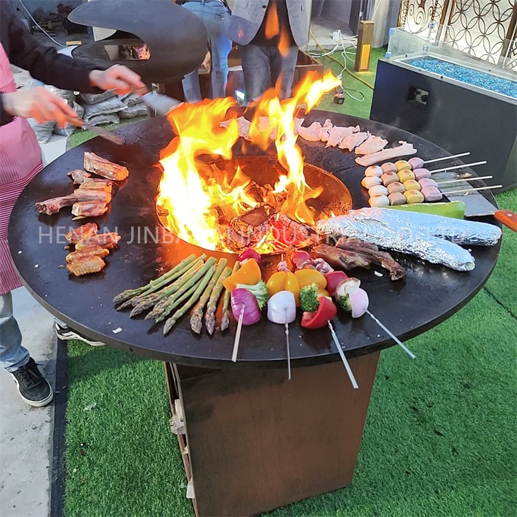 Corten Steel outdoor wood charcoal bbq table korean bbq grill restaurant kitchen fire pit garden grills