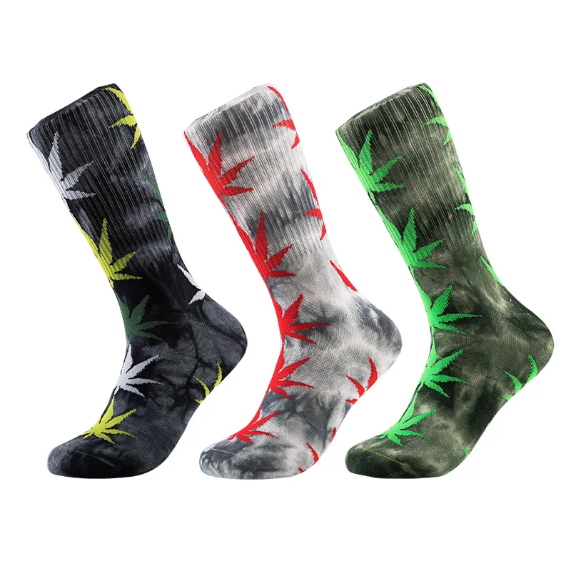 2022 Leaf Unisex Cotton High Socks Men Women Colorful Hemp Maple leaves Hip Hop Athletic Sports High Tie Dye Crew Weed Socks