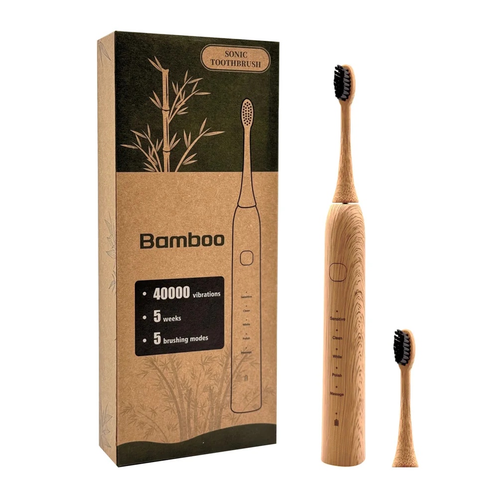 Bamboo sonic electric toothbrush high quality motor cleaning efficiency adult electric biodegradable toothbrush